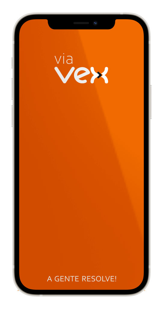 Celular com a tela laranja e o logotipo Vex